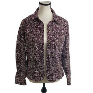 Ruby Rd Jacket Brown Denim Jean Geometric Button Up Womens Size 10